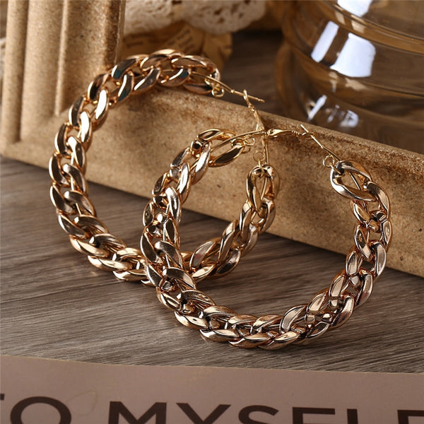 Designer Vintage Chain Hoop Earrings