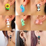 Luokey Cute Animal Earrings For Women Hanging 3D Cartoon Lovely Dog Stud Earrings Flower Panda Polymer Clay Girls Earing Jewelry