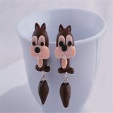 Luokey Cute Animal Earrings For Women Hanging 3D Cartoon Lovely Dog Stud Earrings Flower Panda Polymer Clay Girls Earing Jewelry