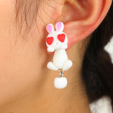 Luokey Cute Animal Earrings For Women Hanging 3D Cartoon Lovely Dog Stud Earrings Flower Panda Polymer Clay Girls Earing Jewelry