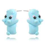 Luokey Cute Animal Earrings For Women Hanging 3D Cartoon Lovely Dog Stud Earrings Flower Panda Polymer Clay Girls Earing Jewelry