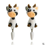Luokey Cute Animal Earrings For Women Hanging 3D Cartoon Lovely Dog Stud Earrings Flower Panda Polymer Clay Girls Earing Jewelry