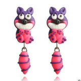 Luokey Cute Animal Earrings For Women Hanging 3D Cartoon Lovely Dog Stud Earrings Flower Panda Polymer Clay Girls Earing Jewelry