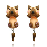 Luokey Cute Animal Earrings For Women Hanging 3D Cartoon Lovely Dog Stud Earrings Flower Panda Polymer Clay Girls Earing Jewelry