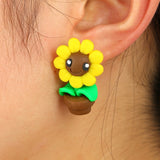 Luokey Cute Animal Earrings For Women Hanging 3D Cartoon Lovely Dog Stud Earrings Flower Panda Polymer Clay Girls Earing Jewelry