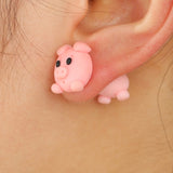 Luokey Cute Animal Earrings For Women Hanging 3D Cartoon Lovely Dog Stud Earrings Flower Panda Polymer Clay Girls Earing Jewelry