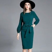 Designer Lantern Sleeve Elegant Slim Dress.