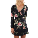 Women Autumn Dresses 2017 vestidos Casual Floral Printing Sexy Deep V Neck Dress Long Sleeve bodycon bandage Party Mini Dress