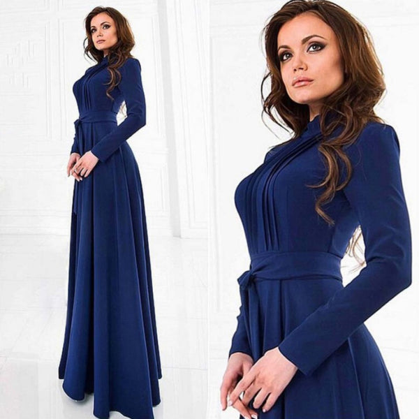 Slim Long Sleeve Pleated Dress