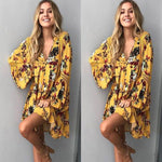 Boho Floral Yellow Long Sleeve Dress