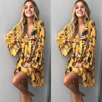 Boho Floral Yellow Long Sleeve Dress