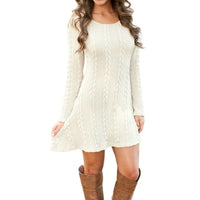 Women Causal Plus Size S-XL Short Sweater Dress Female Autumn Winter White Long Sleeve Loose knitted Sweaters Dresses