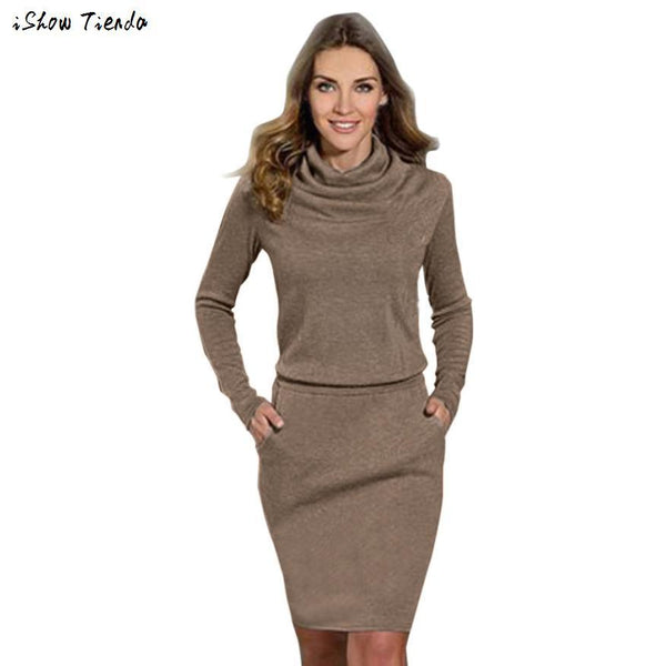 Office Dress Package Hip Slim Mini Pencil Business Women Winter Dress Solid Color Sheath Clothing Vestido Festa