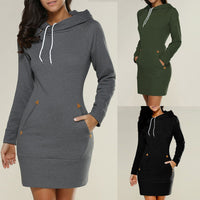 Women Ladies Hooded Sweatshirt Long Sleeve Sweater Hoodies Jumper Mini Dress Vestido Casual