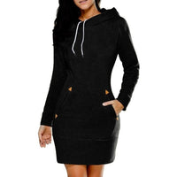 Women Ladies Hooded Sweatshirt Long Sleeve Sweater Hoodies Jumper Mini Dress Vestido Casual