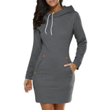 Women Ladies Hooded Sweatshirt Long Sleeve Sweater Hoodies Jumper Mini Dress Vestido Casual