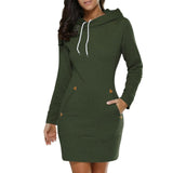 Women Ladies Hooded Sweatshirt Long Sleeve Sweater Hoodies Jumper Mini Dress Vestido Casual