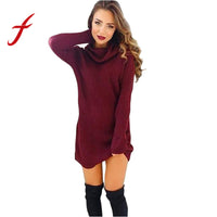 Feitong Womens Sweater Dress Casual Turtleneck Long Sleeve Bodycon Jumper Knited Sweater Mini Dress vestidos femininos robe 2018