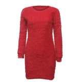 Sweater Dress Winter Clothes Women Warm Dresses Casual Solid Fuzzy Fluffy Winter Dress Solid Vestidos #442