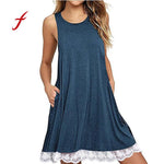 Women O Neck Casual Lace Sleeveless Above Knee Dress Loose Party Dress