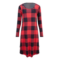 Women Plaid Casual Dress Pockets