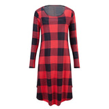 Women Plaid Casual Dress Pockets