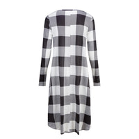 Women Plaid Casual Dress Pockets